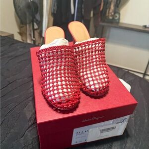 Salvatore Ferragamo Red Mesh Mules